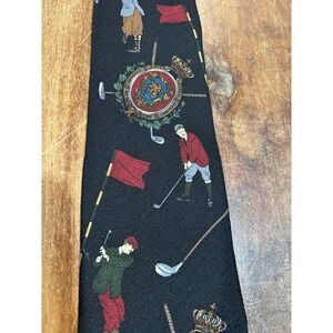 James Windsor Golf  Silk  Neck Tie Golf Scene Graphics on Black Texture Novelty